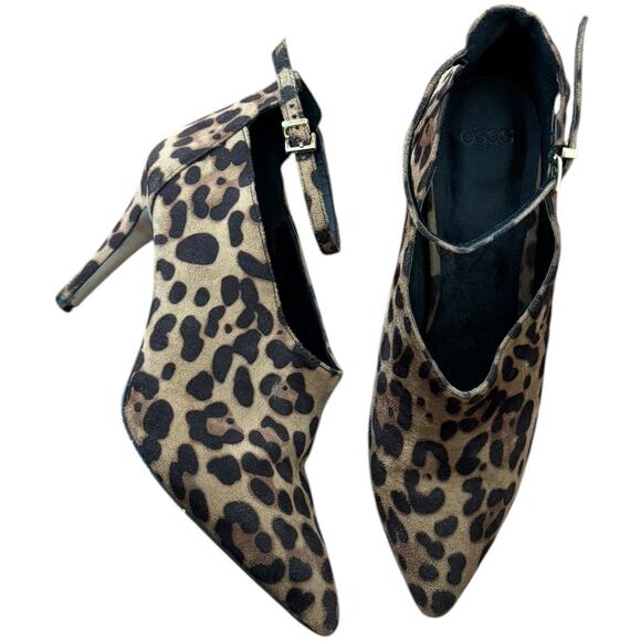 Leopard print ankle straps, stiletto heel low cut booties brown ASOS size 5 - Picture 3 of 16
